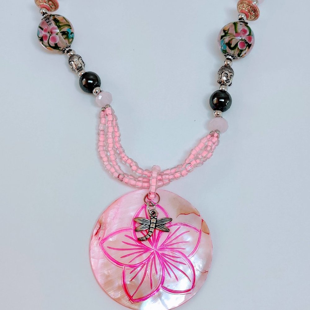 Pink Shell, Multi Gemstone Dragonfly Charm - image 3